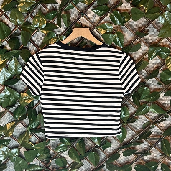 Salty Savage Striped Smiley/Sad face Grunge Crop Tee - Picture 2 of 4